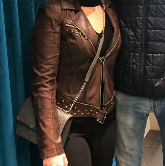 Lena Gabrielle Brown Moto Jacket - Picture 9 of 10